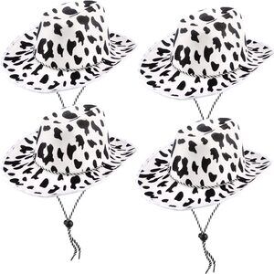 9771 4 Pack Cow Print Cowboy Hat Black And White Cow Pattern Rodeo Western